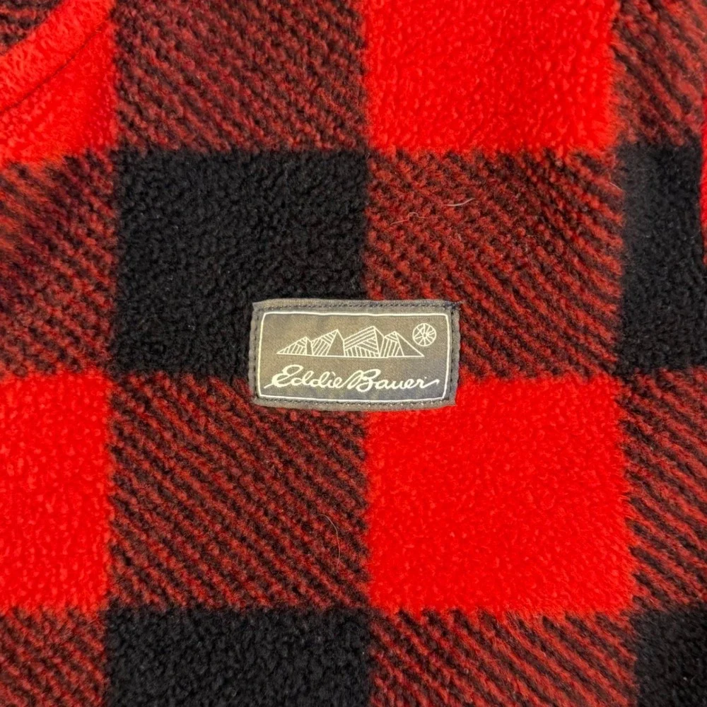 Eddie‎ Bauer Youth Fleece Pullover 1/4 Snap Buffalo Plaid Red Black SZ M (10/12)